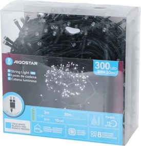 Aigostar - LED vonkajšia vianočná reťaz 300xLED/3,6W/230V 30m IP44 studená biela