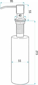 Vstavaný dávkovač mydla/saponátu REA LON, 300 ml, titán kartáčovaný