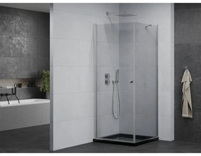 Mexen Pretoria, sprchovací kút 90 (dvere) x 90 (stena) cm, 6mm číre sklo, chrómový profil + čierna sprchová vanička, 852-090-090-01-00-4070