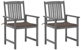 Záhradné stoličky s podložkami 2 ks, sivé, akáciový masív 3061237