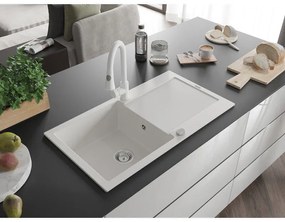 Mexen Leo, 1-komorový granitový drez 900x500x190 mm a drezová batéria Elia, biela, 6501-20-670101-20