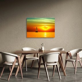 Sklenený obraz západu slnka s jachtou (70x50 cm)