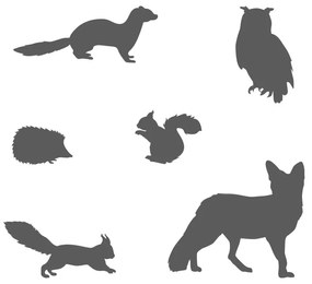 lovel.sk Nálepka na stenu Animals - lasica, sova, ježko, veveričky a líška Z068