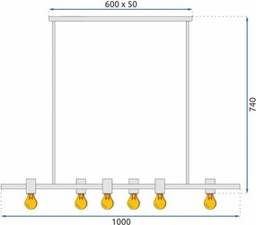 Toolight - Kovová industriálna stropná lampa 6xE27 APP480-6CP, čierna, OSW-00906