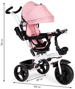 Trojkolka otočné sedadlo so strieškou Ružová ECOTOYS