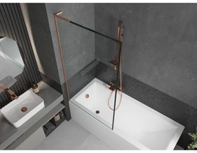 Mexen Next L, 1-krídlová vaňová zástena 90 x 150 cm, 6mm číre sklo-čierny vzor, medený profil, 895-090-000-03-70-65