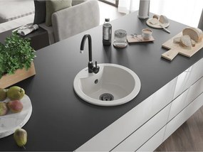 Mexen Diego, granitový drez 488x488x167 mm, 1-komorový, biela s čiernym sifónom, 6512481000-20-B