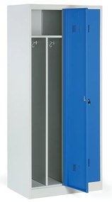 Kovová šatníková skrinka S1 s medzistenou, 2 oddiely, 1850 x 800 x 500 mm, cylindrický zámok, zelené dvere