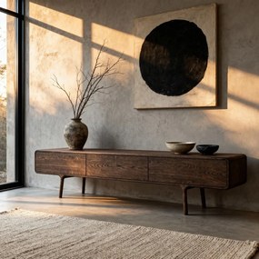 Hnedý TV stolík z dubového dreva 220x45x45 cm Fawn – Gazzda