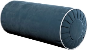 Valcový vankúš so záhybmi a ozdobným lemovaním farba produktu modrá látka lesklá, zamatová
