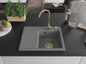 Mexen Ben, 1-komorový granitový drez 600x500x190 mm, pravý + zlatý sifón, šedá, 6523605000-71-G