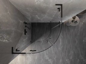 Mexen Lunar, L polkruhový výklopný sprchový kút 100 x 100 cm, 8mm číre sklo, čierny profil, 833L-100L-100P-70-00