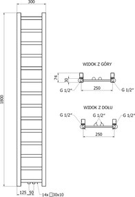 Mexen Bolt, vykurovacie teleso 1800 x 300 mm, 351 W, spodné a stredové, biela, W126-1800-300-00-20