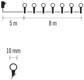Vianočná reťaz LED 8 m, studená biela