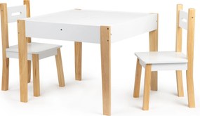 Detský stôl s 2 stoličkami ECOTOYS – skandinávska súprava s úložným priestorom a tabuľou
