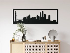 drevko Obraz Šanghaj panoráma Rozmer obrazu: 29,5 x 89 cm, Farba dekorácie: Čierna