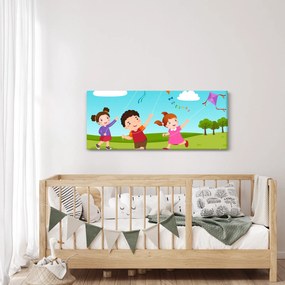 Obraz - Deti púšťajú draka (120x50 cm)