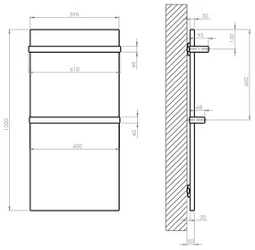 Sapho, ENIS kúpeľňový sálavý vykurovací panel 600W, IP44, 590x1200 mm, čierna matná, RH600B