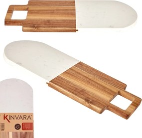 Doska na krájanie s úchytom PREPPY 38x18 cm z masívu/biely mramor