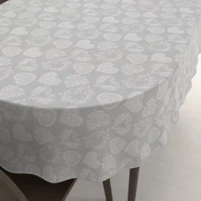 Biante Dekoračný oválny obrus PML-071 Srdce s ornamentami na sivom 140x220 cm