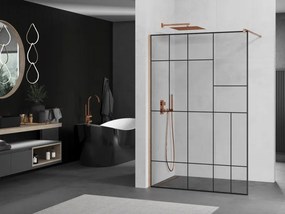 Mexen Kioto, sprchová zástena Walk-In 70 x 200 cm, 8mm číre sklo čierny vzor, medený matný profil, 800-070-101-65-78