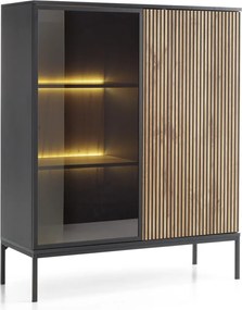 Skrinka s vitrínou Sento, čierna/dub wotan, s osvetlením