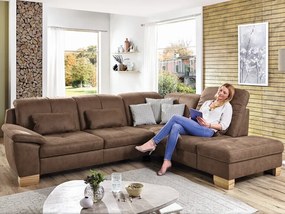 Rohová sedacia súprava Garland, hnedá látka, s funkciami