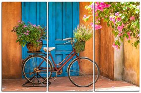 Obraz na plátne - Pristavený bicykel s kvetmi 174B (105x70 cm)