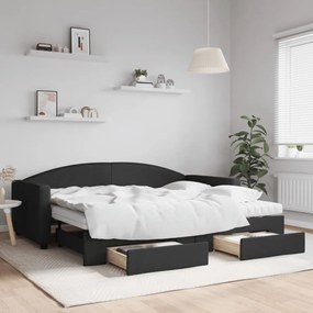 Rozkladacia denná posteľ so zásuvkami čierna 90x200 cm látka 3197244