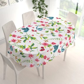 Biante Bavlnený oválny obrus Sandra SA-383 Ružovočervené kvety s motýlikmi 140x220 cm