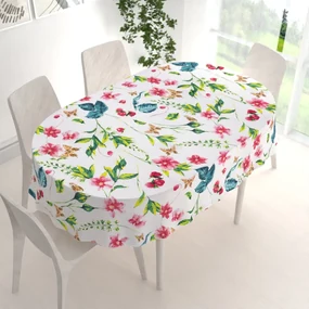 Biante Bavlnený oválny obrus Sandra SA-383 Ružovočervené kvety s motýlikmi 100x140 cm