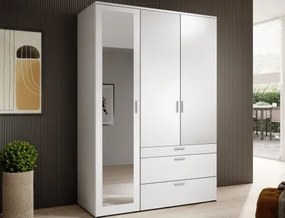 Šatníková skriňa so zrkadlom Vesala, 135 cm, biela%