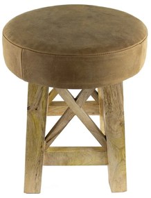Drevená okrúhla stolička s koženým sedadlom - Ø 35 * 35cm