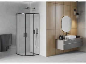 Mexen Rio, štvrťkruhový sprchovací kút s posuvnými dverami 80(dvere) x 80(dvere) x 190 cm, 6mm sklo námraza, čierny profil, 863-080-080-70-30