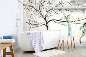 Samolepiaca tapeta moderný čiernobiely strom na abstraktnom pozadí