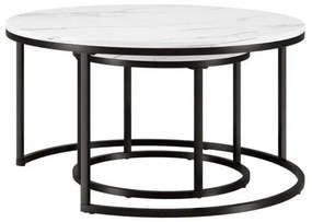 Súprava 2 okrúhlych konferenčných stolíkov – biely a čierny mramor