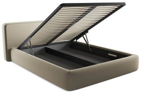 Béžová čalúnená dvojlôžková posteľ s úložným priestorom s roštom 160x200 cm Kiana – Makamii