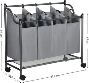 SONGMICS Kôš na bielizeň pojazdný šedý 4 x 35 l