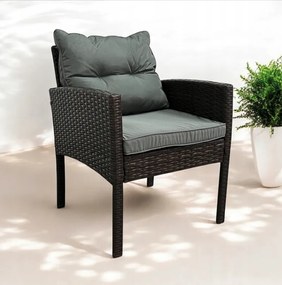 Záhradné kreslo z technoratanu SFS078-SC - tmavohnedé + sivé vankúše