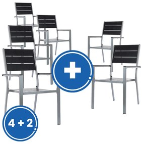 Záhradná stolička Fargo 4 + 2 ZADARMO, čierna / sivá