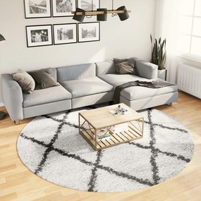 Chlpatý koberec vysoký vlas moderný krémovo-čierny Ø 240 cm 375380