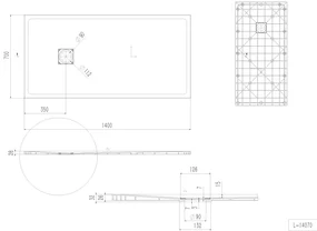 Erga Hyper, SMC sprchová vanička 140x70x2,6 cm + sifón, čierna matná, ERG-V06-SMC-7014S-BK
