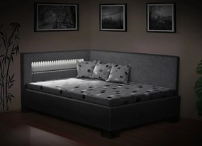 Nabytekmorava Čalúnená posteľ s úložným priestorom Mia Robin 160 cm s LED osvetlením matrac: matrace sendvičová 17 cm, farebné čalúnenie: šedá, úložný priestor: s úložným priestorom