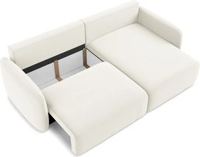 Krémovobiela zamatová rozkladacia/s úložným priestorom rohová pohovka (pravý roh/s leňoškou) Kalena – Makamii