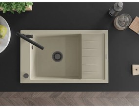 Mexen Elias, 1-komorový granitový drez 795x480x200 mm a drezová batéria Flora, béžová, 6511-69-670401-70-B
