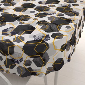 Biante Bavlnený oválny obrus Sandra SA-568 Sivo-modrofialové mramorové hexagóny na bielom 80x120 cm