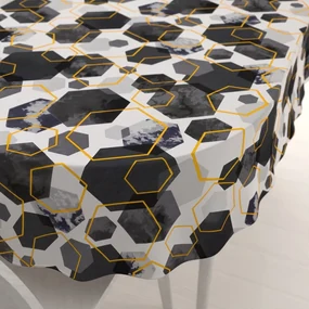 Biante Bavlnený oválny obrus Sandra SA-568 Sivo-modrofialové mramorové hexagóny na bielom 80x120 cm