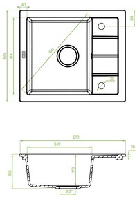 Laveo Trzynastka, 1-komorový granitový drez 570x495x185 mm, béžová, LAV-SBP_413T