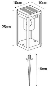 Vonkajšia stojaca lampa tmavosivá 25 cm so stmievateľným svetlom a senzorom na solár - Sonne