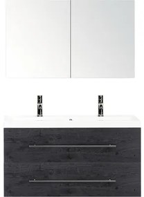 Kúpeľňový nábytkový set Sanox Straight farba čela black oak ŠxVxH 100 x 170 x 40 cm s dvojitým umývadlom z minerálnej liatiny a zrkadlovou skrinkou